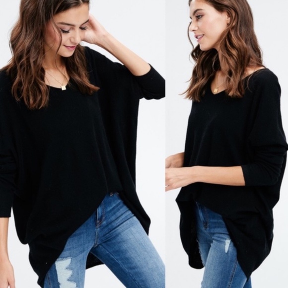 07 Cozy Black V neck Oversized Sweater Top - Picture 3 of 6